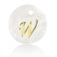 Shell pendant 15mm letter W Gold-White